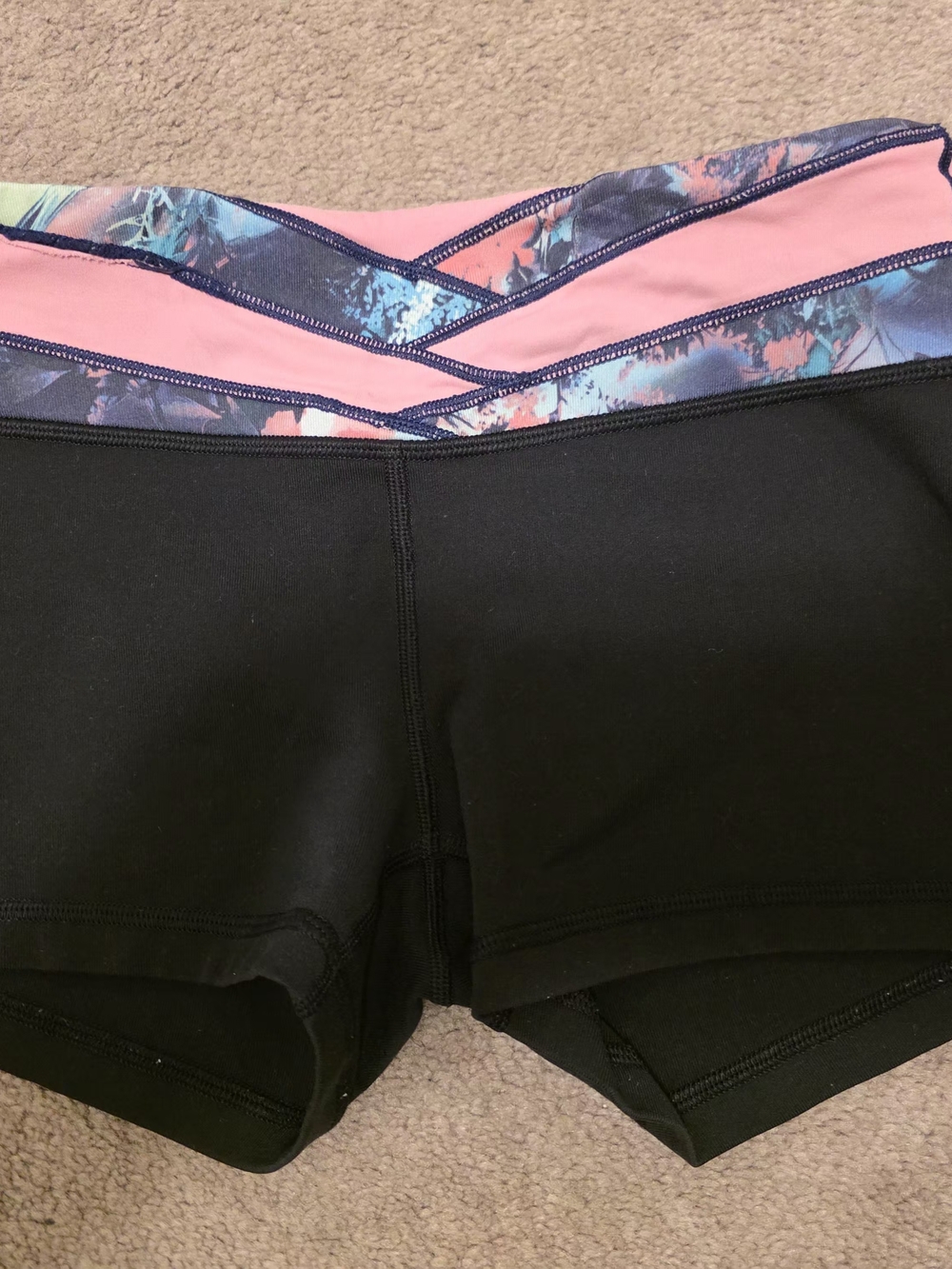Ivivva Black Shorts with Pink and Blue Floral Waistband